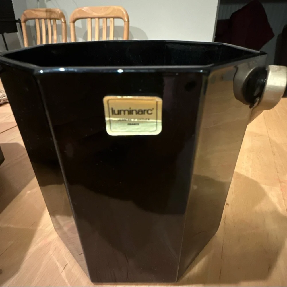 Vintage Luminarc Arcoroc Octime Black Glass Ice Bucket